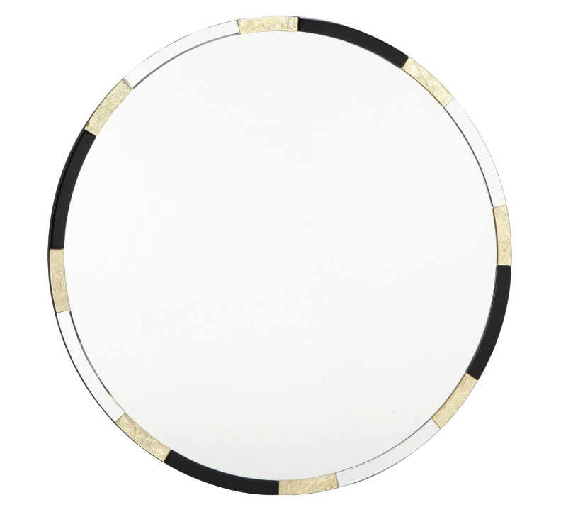Gadany Round Mirror w Gold Leaf and Blk Glass 80cm