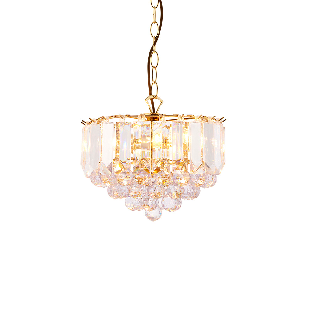 Brass three light with acrylic spheres and rods