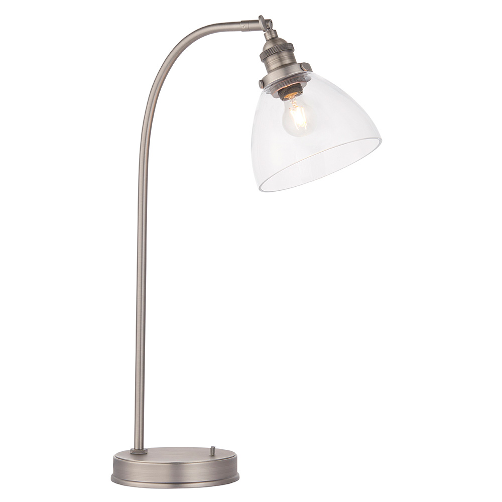 Hansen Task Table Lamp with Glass Shade Satin Chro