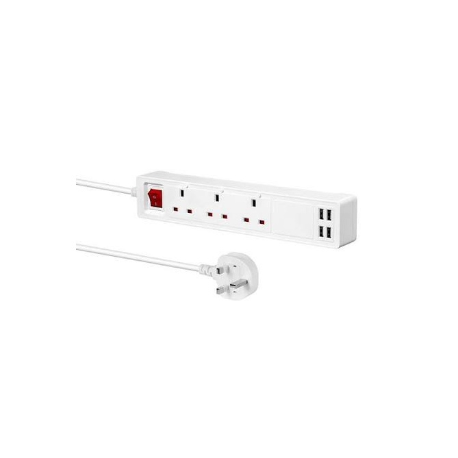 Ener-J 3 Gang 1.2m Smart Extension Lead with 4 USB-A Charging Ports