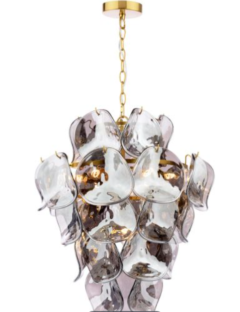 Genoa 8 Light Pendant Natural Brass &#38; Smoked Glass