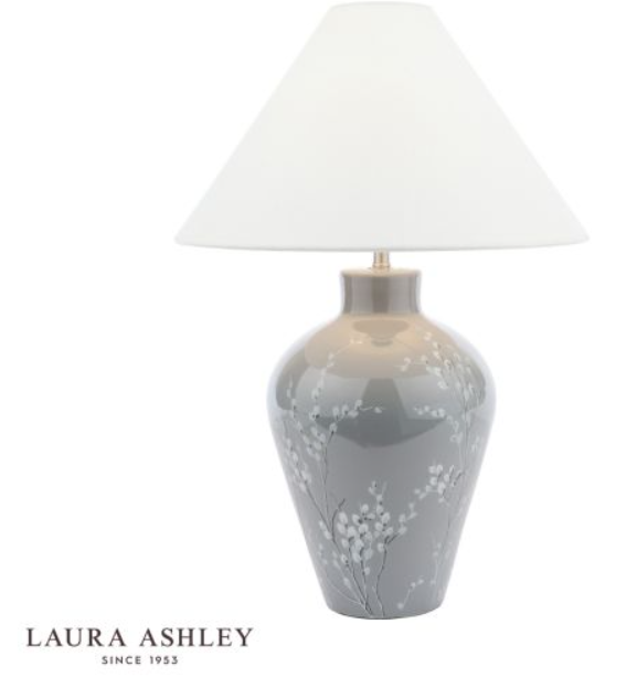 Laura Ashley Pussywillow Table Lamp Grey Ceramic and Polished Nickel With Shade
