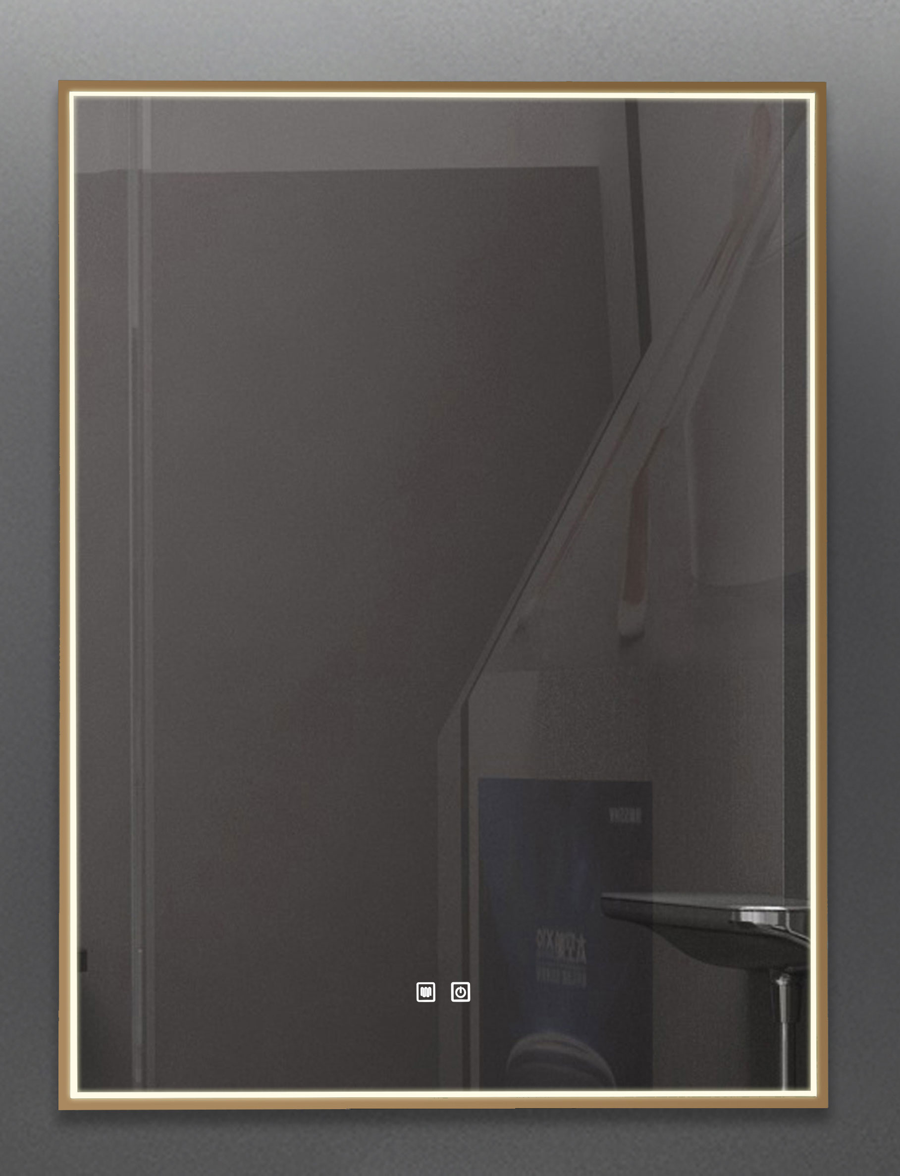 Fabro Square gold mirror H800 W600 LED Demister