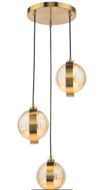 Ophira 3 Light Cluster Pendant A/Gold &#38; Amber R/GL