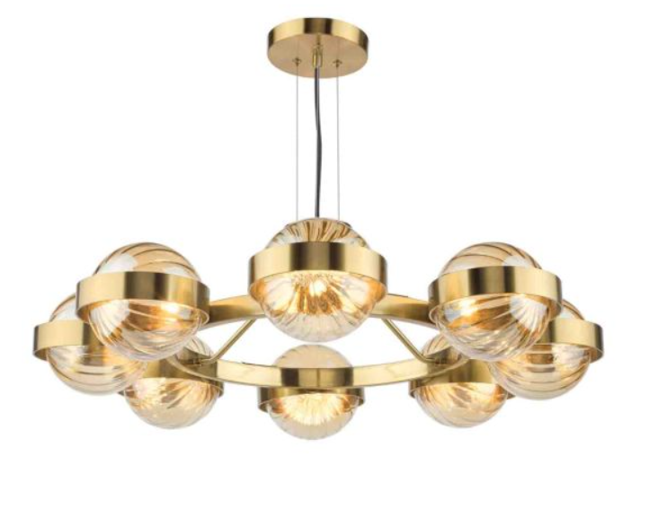 Ophira 8 Light Pendant Ant/Gold &#38; Amber R/Glass