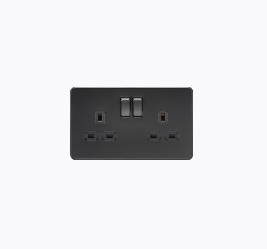 Screwless 13A 2g DP switched socket matt black