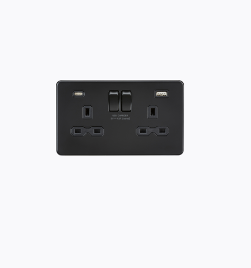 13A 2G DP Switched Socket USB A+C Matt Black
