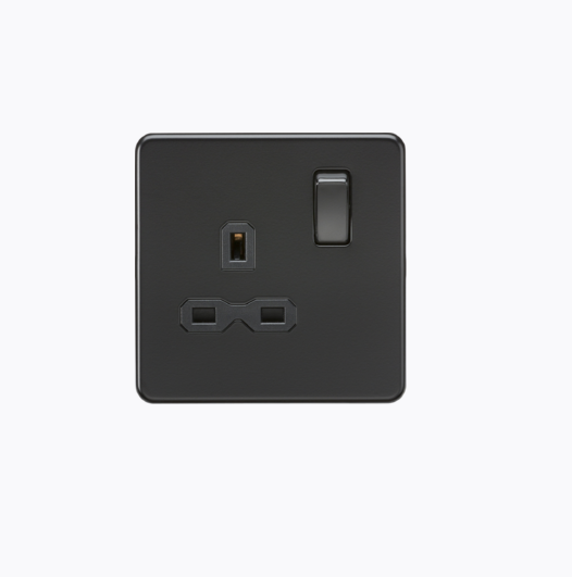 Screwless 13A 1G DP switched socket matt black