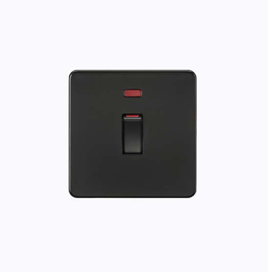 Screwless 45A 1G DP Switch + Neon - Matt Black
