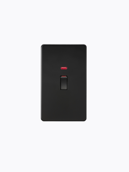 Screwless 45A 2G DP Switch + Neon - Matt Black