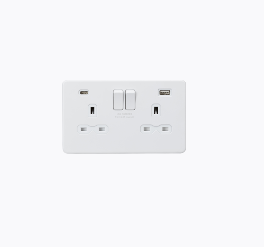 13A 2G DP Switched Socket USB A+C Matt White