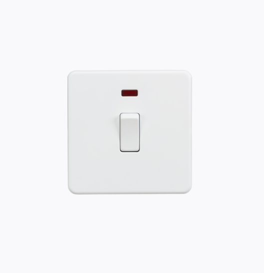 Screwless 20A 1G DP Switch + Neon Matt White
