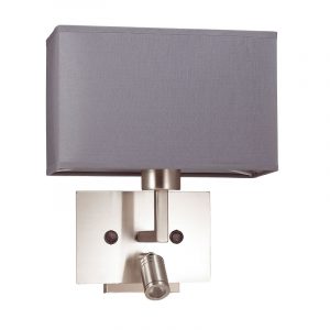 Satin Nickle Wall Light with Reader Light and Grey Shade